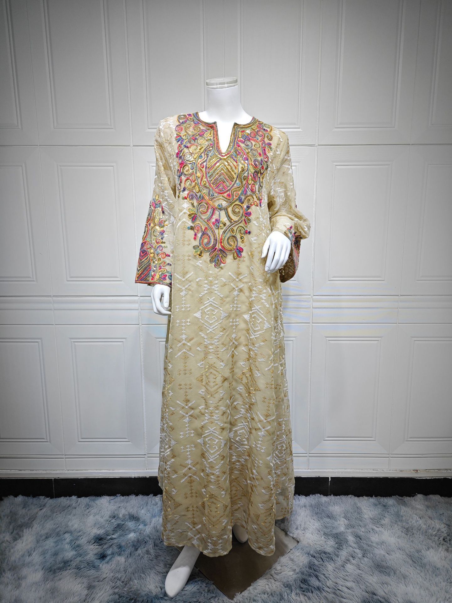 Dress for Women Abaya Muslim Mesh Embroidery Party Vestidos Largos Caftan Robe Jalabiya Dubai Kaftan Ramadan Style Gorge - detail 7