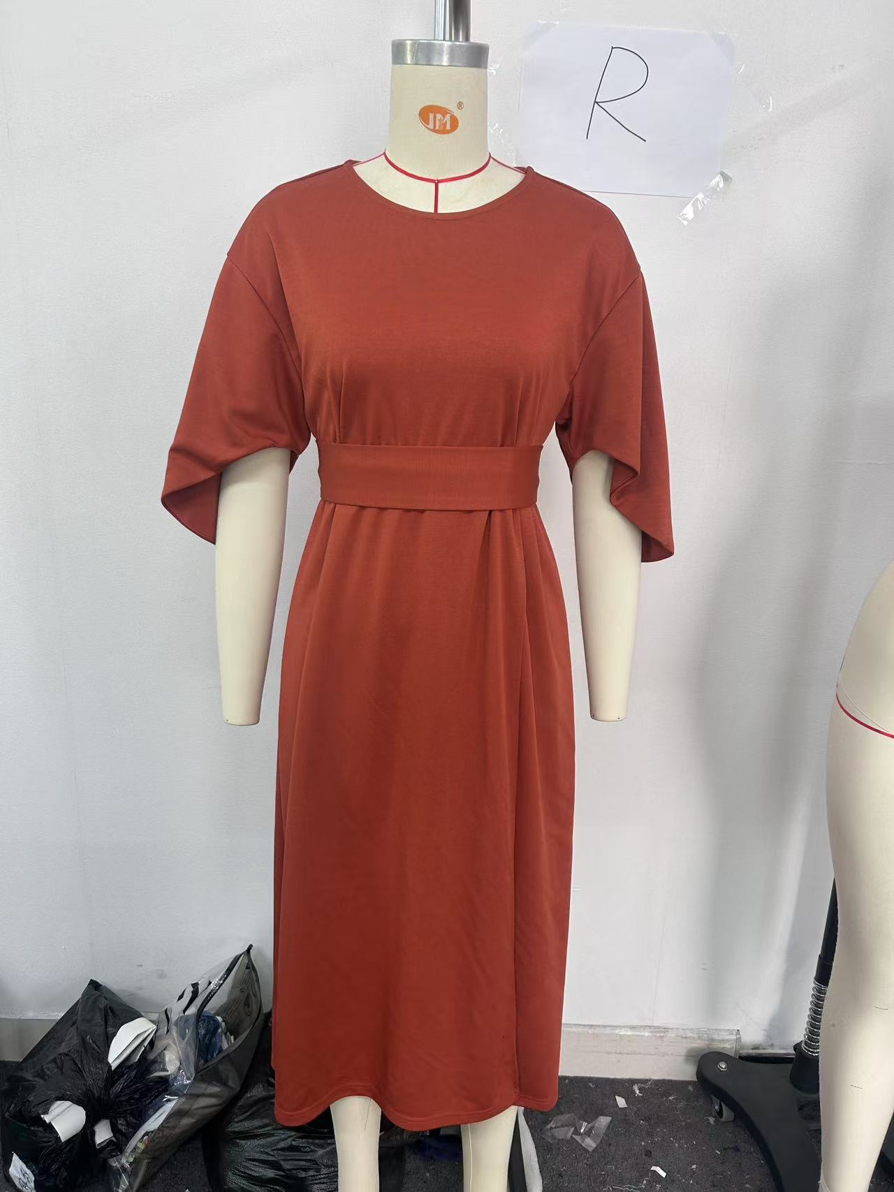 Spring Fashion Solid Color Long Dresses Woman Sexy Round Neck Bat Sleeve High Waist Dress Elegant Commuting Lady Dr - detail 10