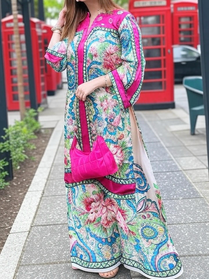 Fashion V-neck Long Sleeve Long Top + Wide-leg Pants 2-piece Set Women's Spring Elegant Floral Print Slit Top Casual Sui - detail 2