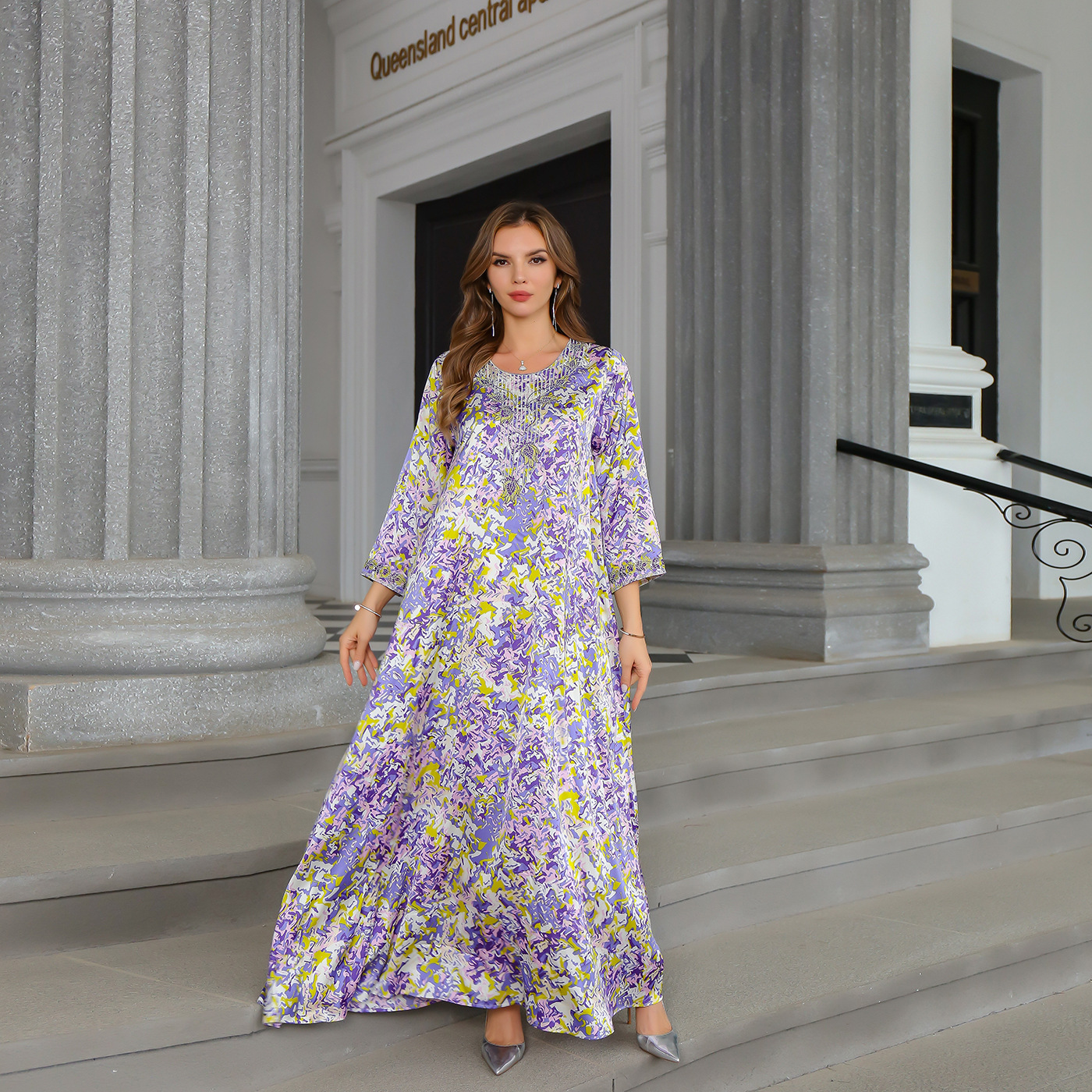 Dazzling Rhinestone Abaya Dubai Coat Sparkly Party Robe Glam Muslim Women Luxury Wear Modest Evening Statement Piece - detail 1
