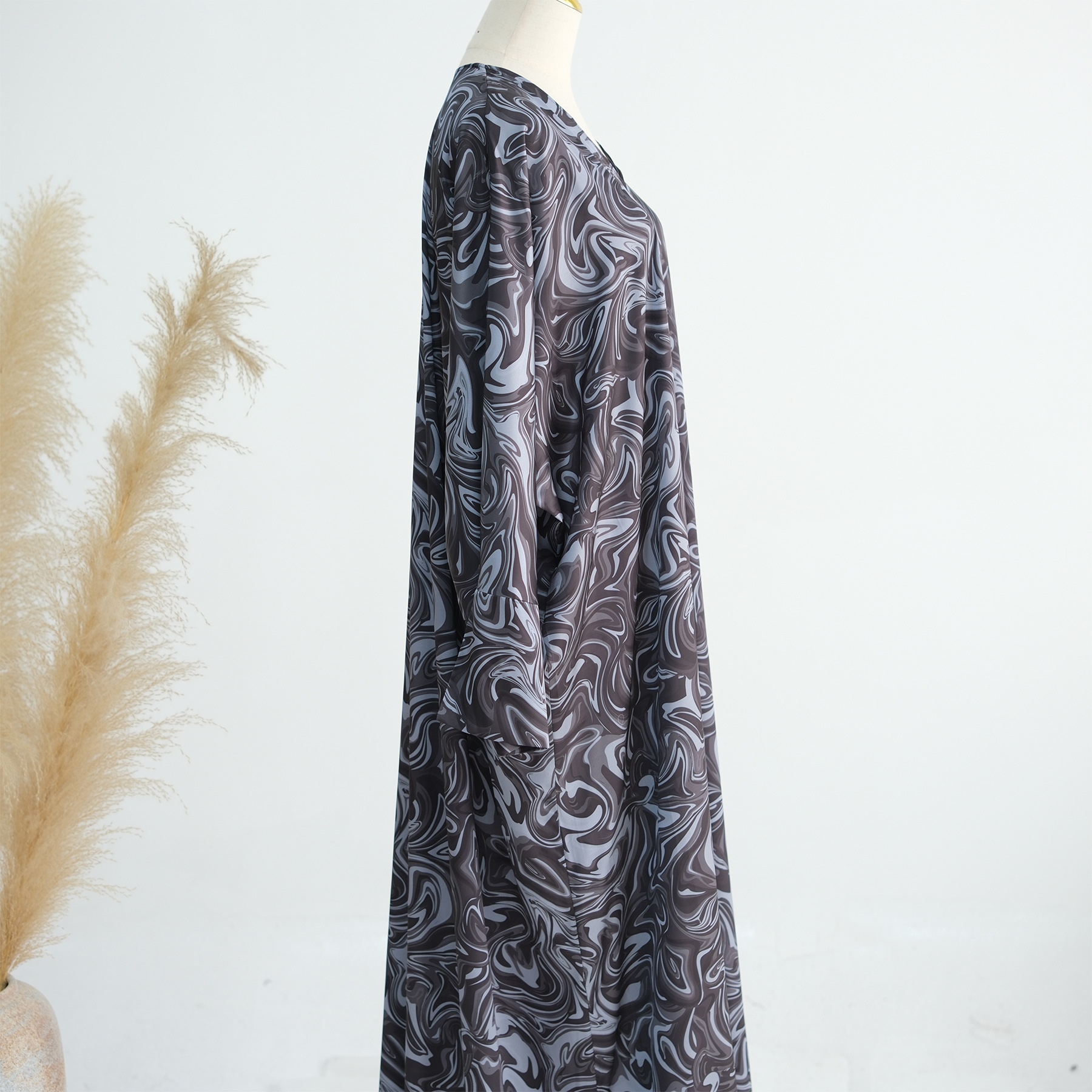 Raya Print Dress Women Muslim Ramadan Split Sleeve Abaya Party Muslim Caftan Robe Jalabiya Dubai Kaftan - detail 5