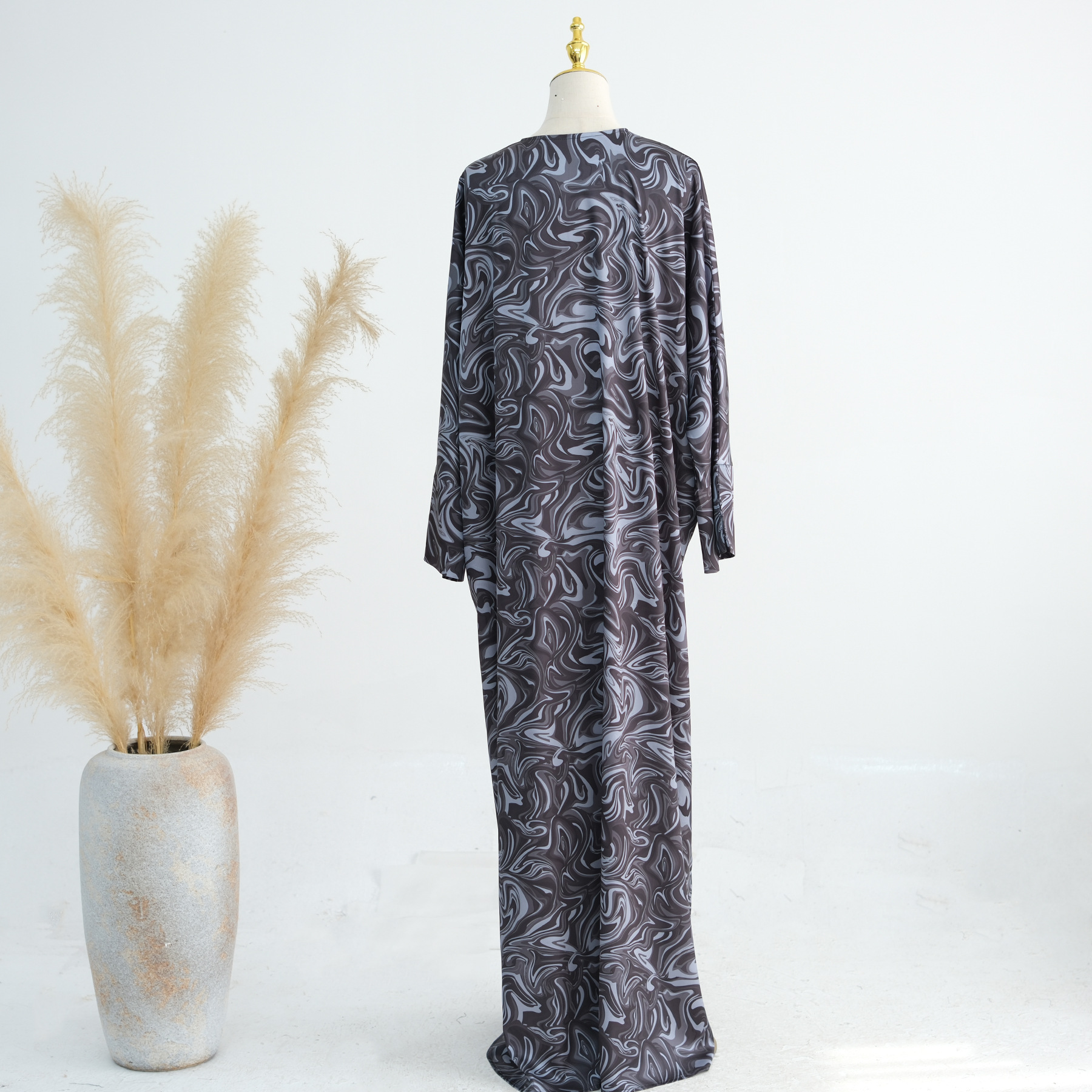 Raya Print Dress Women Muslim Ramadan Split Sleeve Abaya Party Muslim Caftan Robe Jalabiya Dubai Kaftan - detail 7