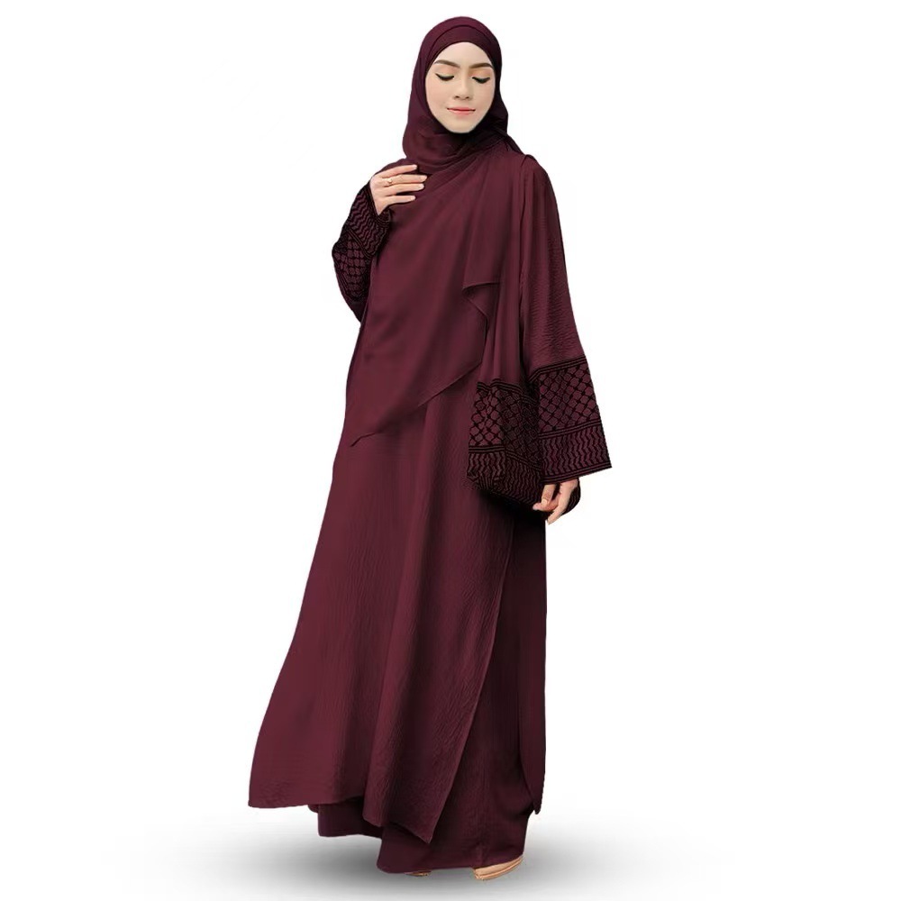 New Three Piece Bag Muslim Solid Color Cotton Hemp Wrinkle Fashion Loose Large Robe Ramadan Dubai Luxury Islam Eleg - detail 8