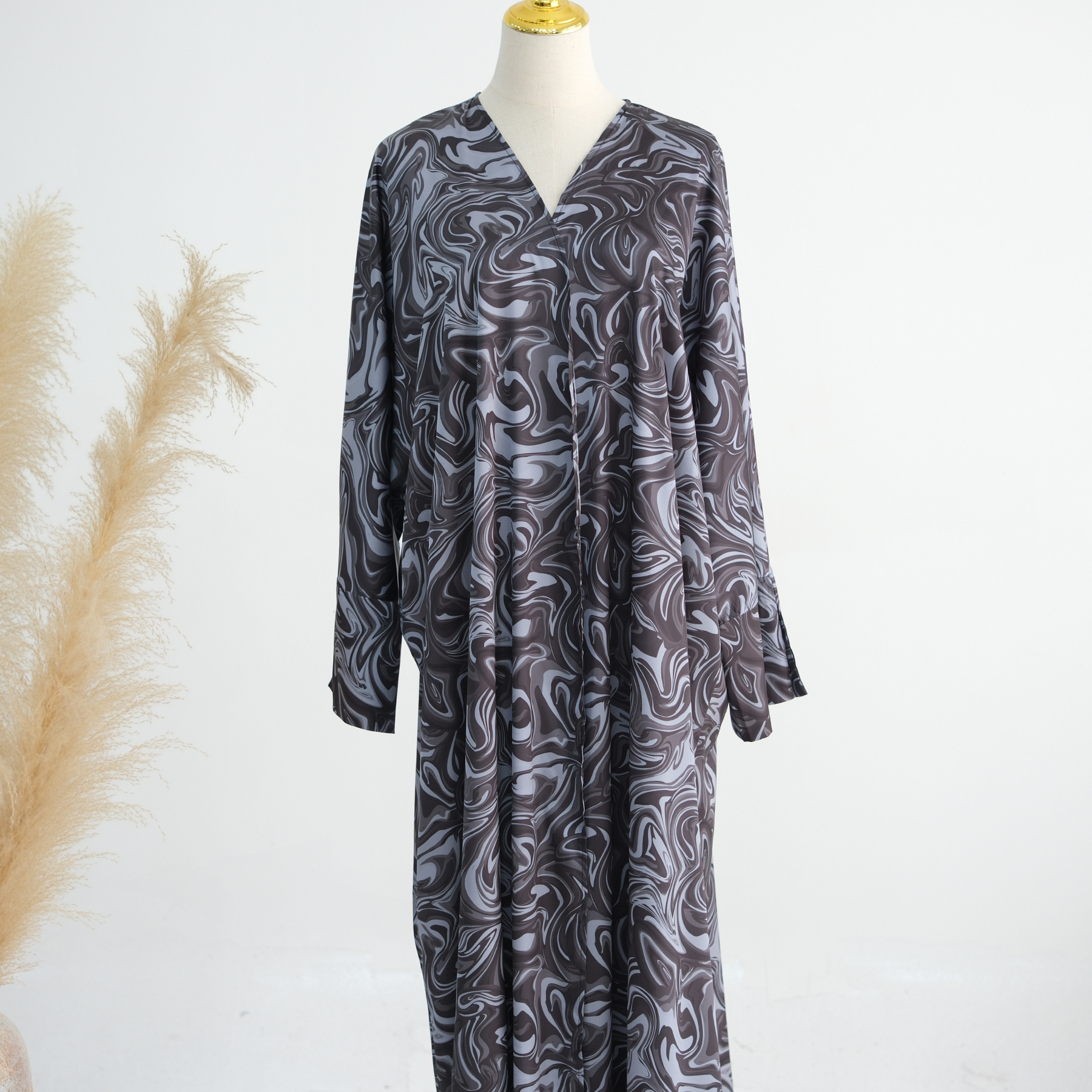 Raya Print Dress Women Muslim Ramadan Split Sleeve Abaya Party Muslim Caftan Robe Jalabiya Dubai Kaftan - detail 4