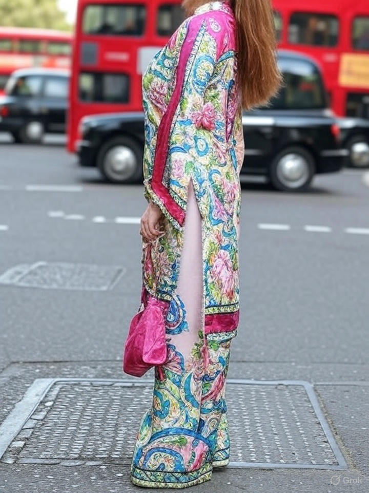 Fashion V-neck Long Sleeve Long Top + Wide-leg Pants 2-piece Set Women's Spring Elegant Floral Print Slit Top Casual Sui - detail 3