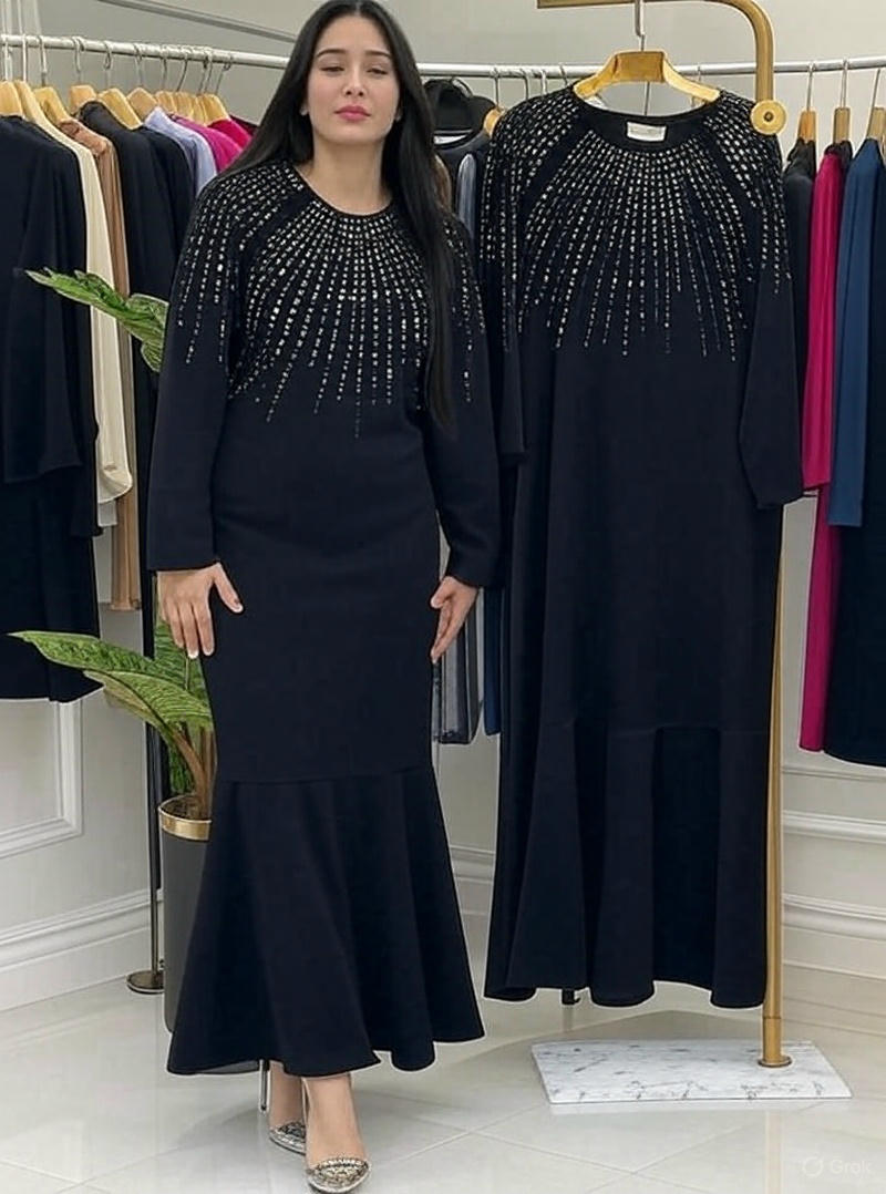 Muslim Abaya Women Long Dress Diamonds Arab Kaftan Party Long Dresses Maxi Robe Jalabiya Vestidos Largos Dubai - detail 1