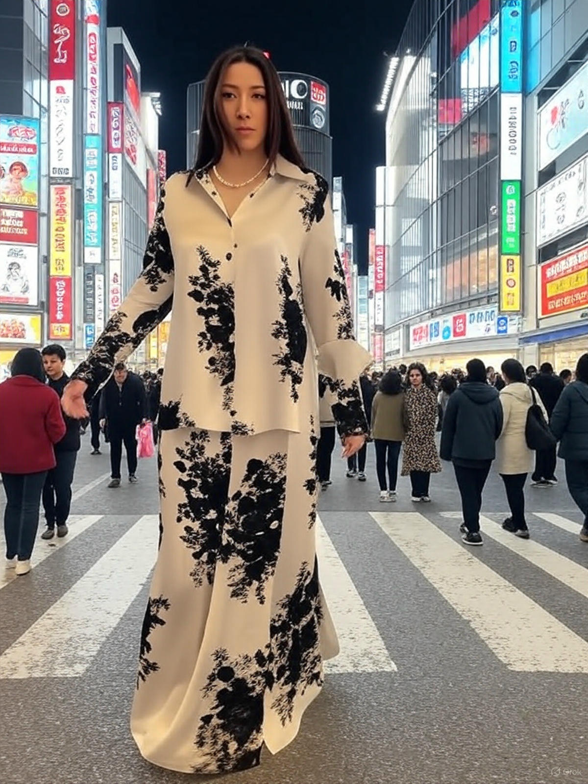 2 Piece Abaya Set Muslim Women Flower Print Shirt Skirt Suits Ramadan Dubai Abayas Islam Outfits Jalabiya Ensemble - detail 3