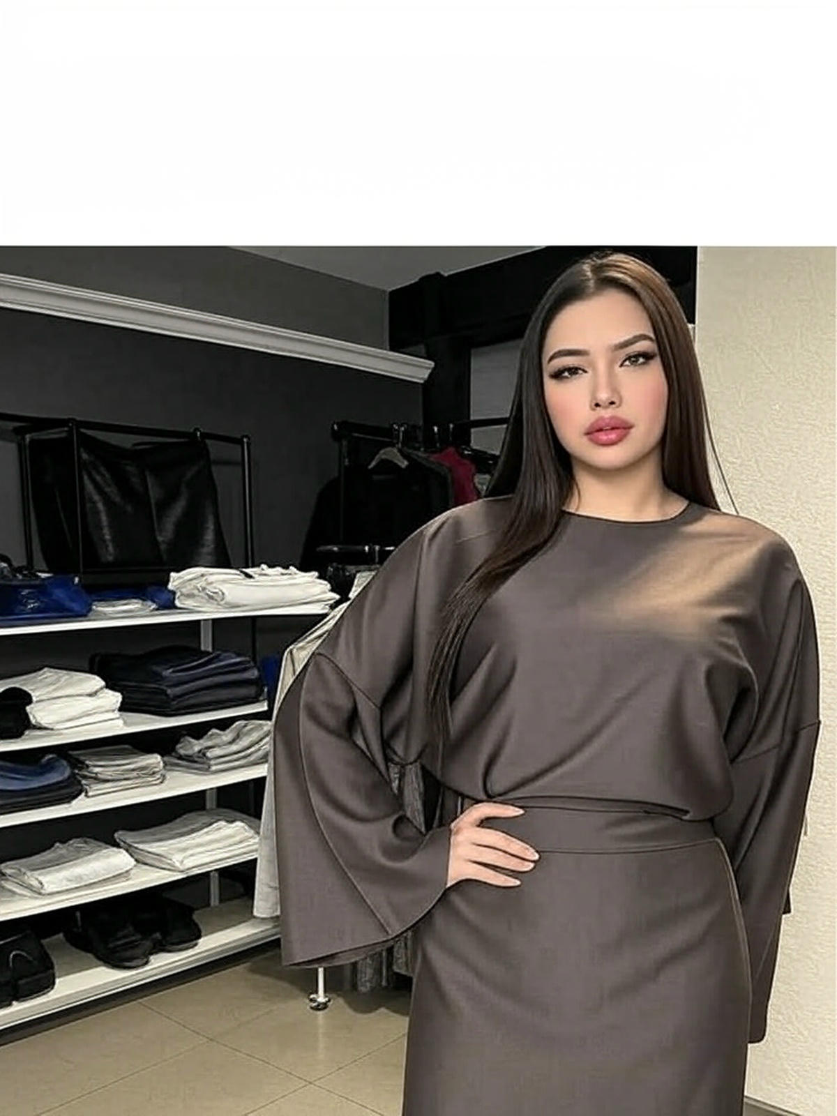 Luxury Elegance Lace-Up Ensemble – Chic Batwing Sleeve & Satin Drape Two-Piece Set for Timeless Grace - detail 2