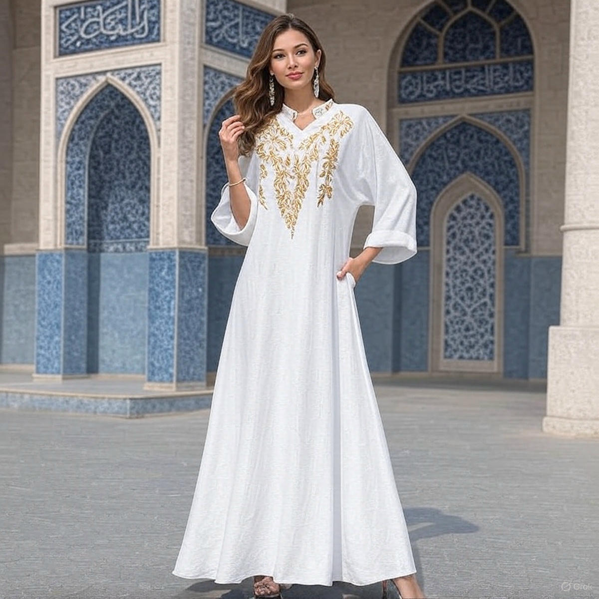 Muslim Robe Women Embroidered Abaya Dress Dubai Women Muslim Slim Elegant Abaya - detail 6