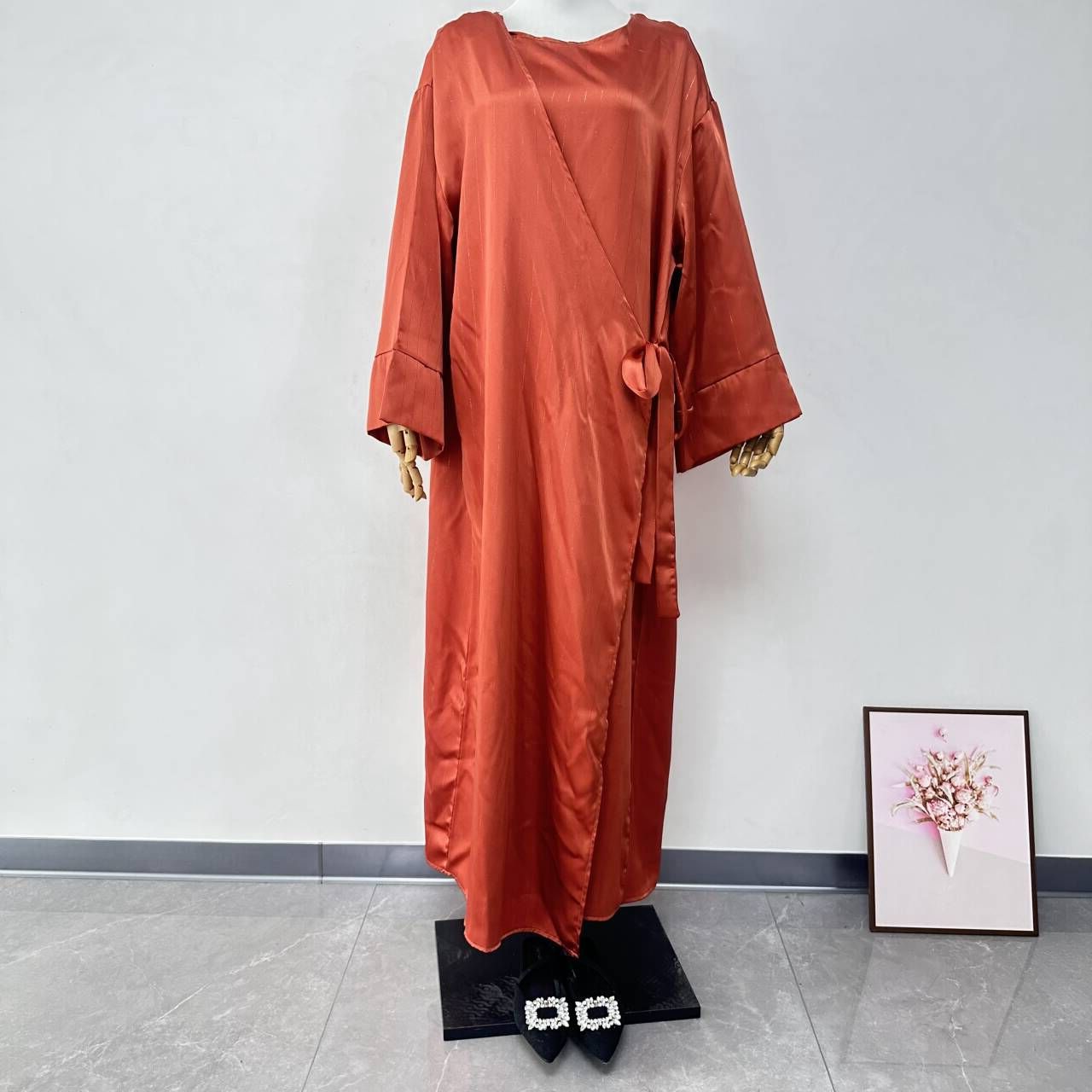 Side Wrap Abaya Ramadan Robe Muslim Women Dubai Islam Dress Satin Abayas Kebaya Caftan - detail 5