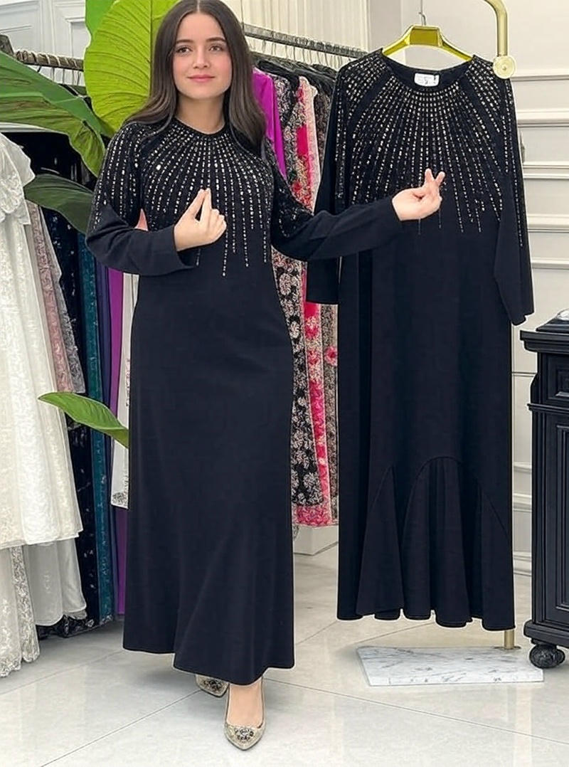 Muslim Abaya Women Long Dress Diamonds Arab Kaftan Party Long Dresses Maxi Robe Jalabiya Vestidos Largos Dubai - detail 6