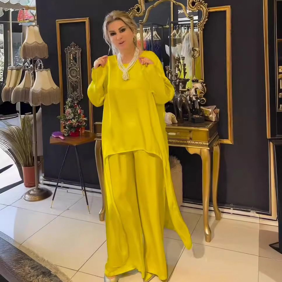 O-neck Long Sleeve Blouse Tops & Wide Leg Pants Set Women Elegant Temperament Casual Suit Trousers Loose Outfit - detail 4