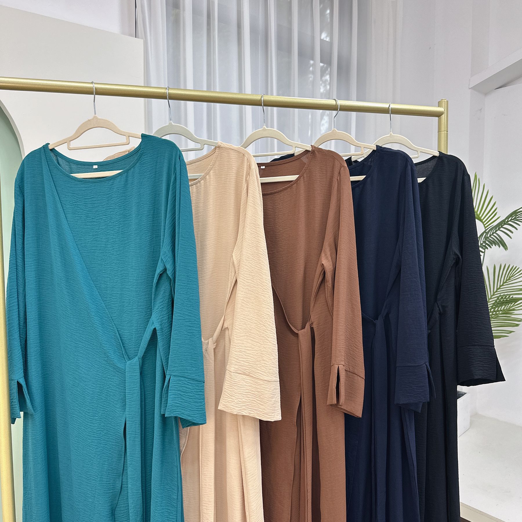 Muslim Modest Dress for Women Eid Plain Dubai Abaya Luxury Elegant Islam Party Clothing Solid Color Robe - detail 2