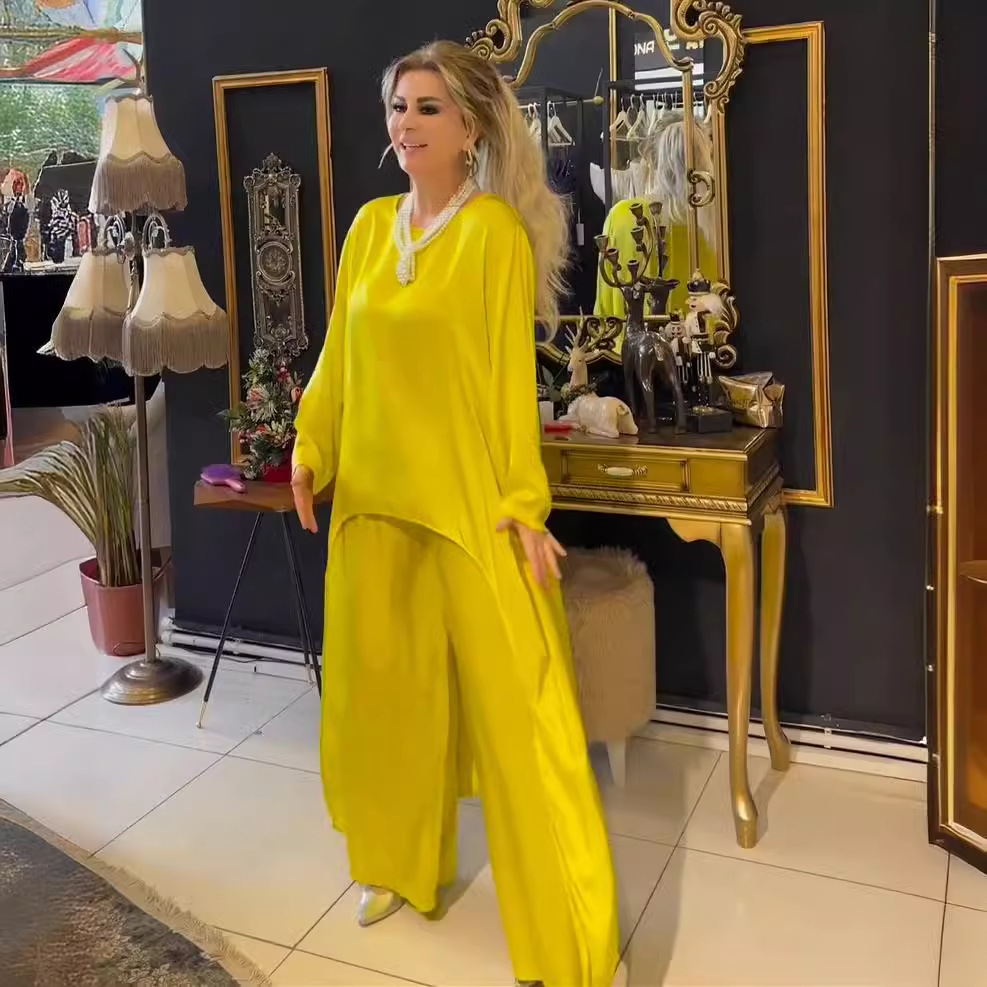 O-neck Long Sleeve Blouse Tops & Wide Leg Pants Set Women Elegant Temperament Casual Suit Trousers Loose Outfit - detail 5