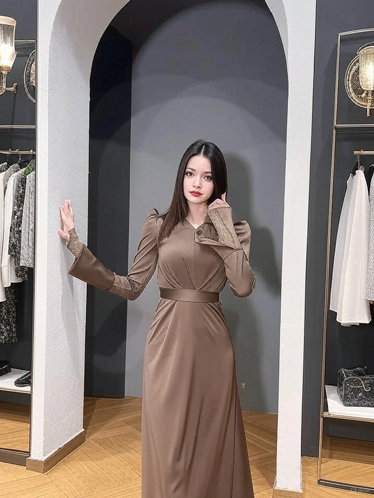 Fashion Silky muslim Abaya Muslim Dress female big swing Islamic Kaftan Robe Muslimah Abaya with belt Fabric - detail 2