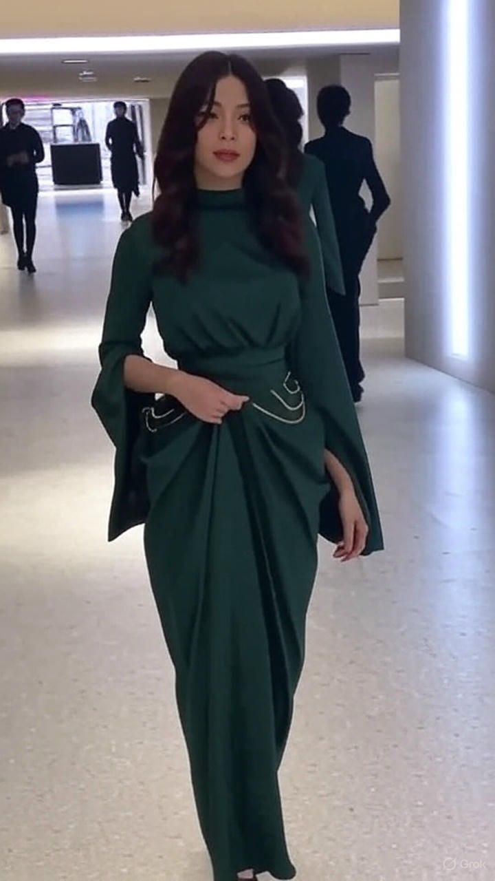 Royal Elegance Luxurious Satin High Collar Lantern Sleeve Dress for Timeless Vintage Glamour - detail 6