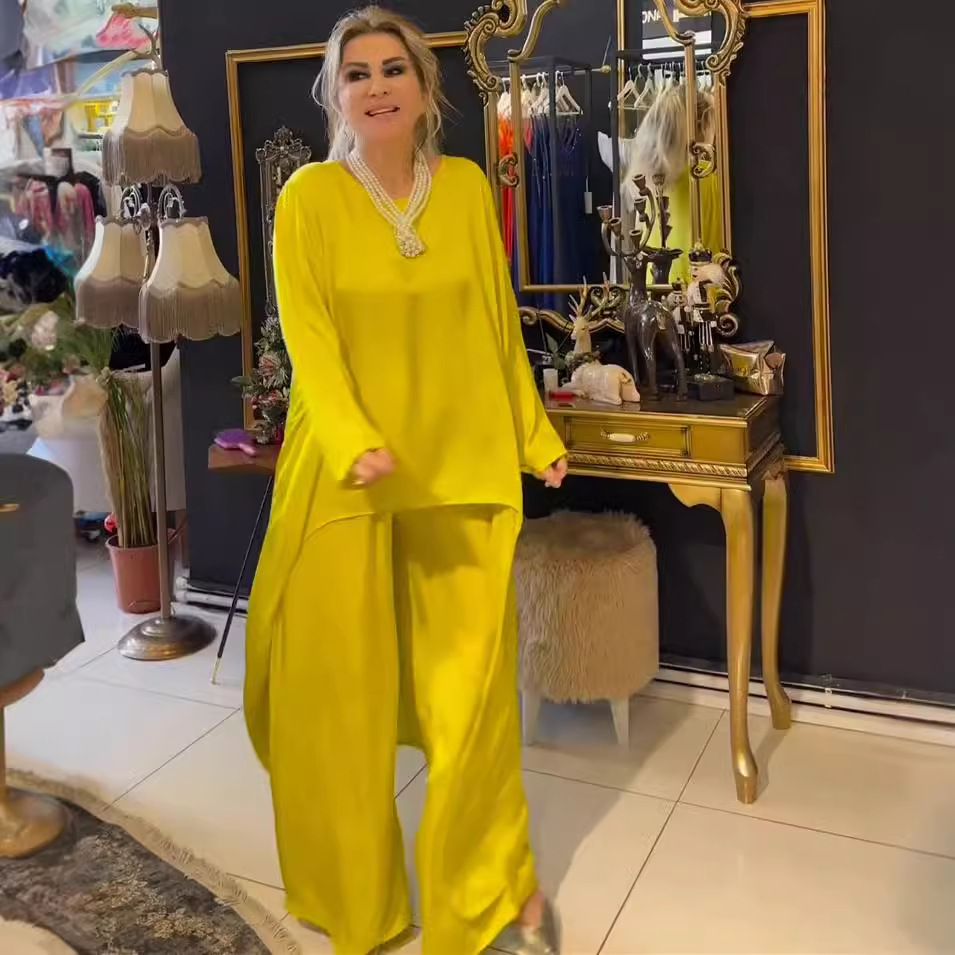 O-neck Long Sleeve Blouse Tops & Wide Leg Pants Set Women Elegant Temperament Casual Suit Trousers Loose Outfit - detail 3