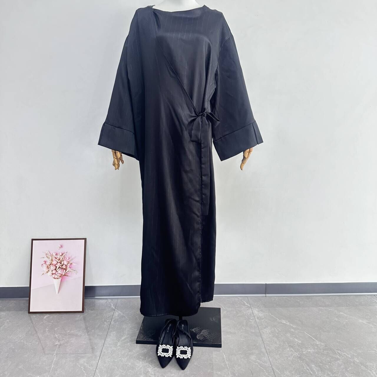 Side Wrap Abaya Ramadan Robe Muslim Women Dubai Islam Dress Satin Abayas Kebaya Caftan - detail 1