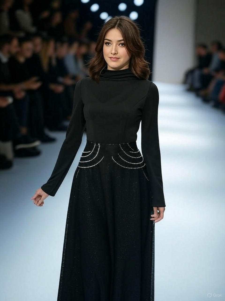 Royal Elegance Luxurious Satin High Collar Lantern Sleeve Dress for Timeless Vintage Glamour - detail 2