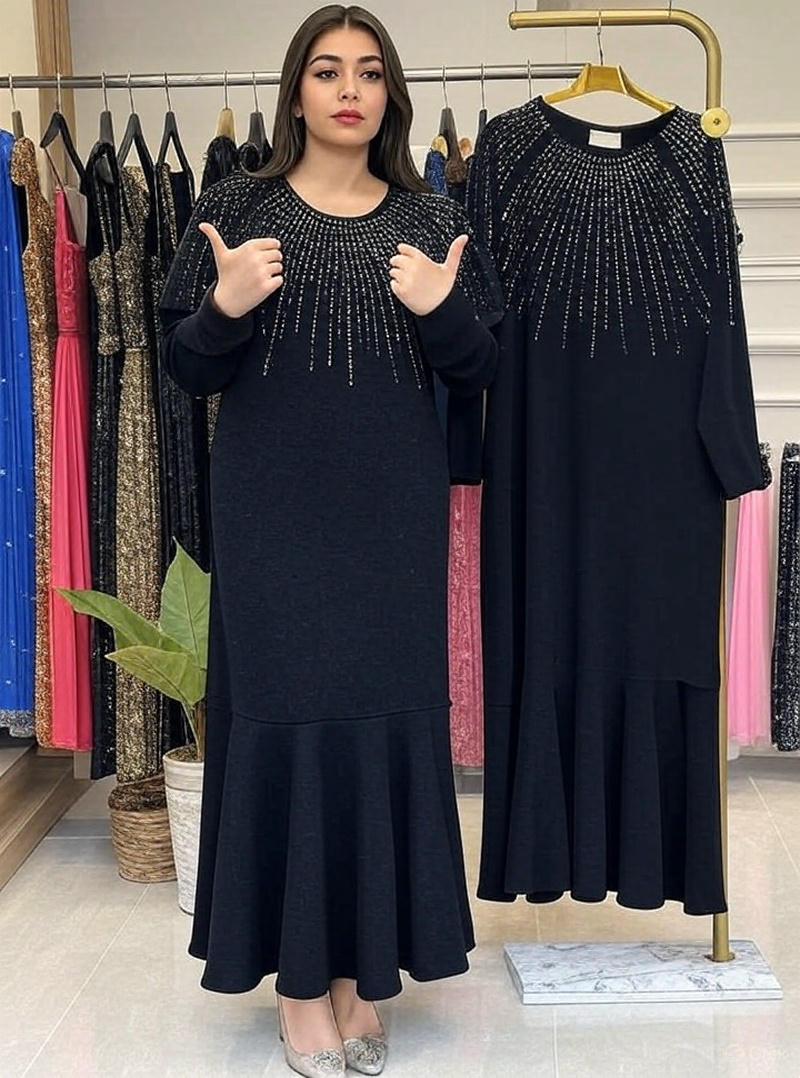Muslim Abaya Women Long Dress Diamonds Arab Kaftan Party Long Dresses Maxi Robe Jalabiya Vestidos Largos Dubai - detail 5