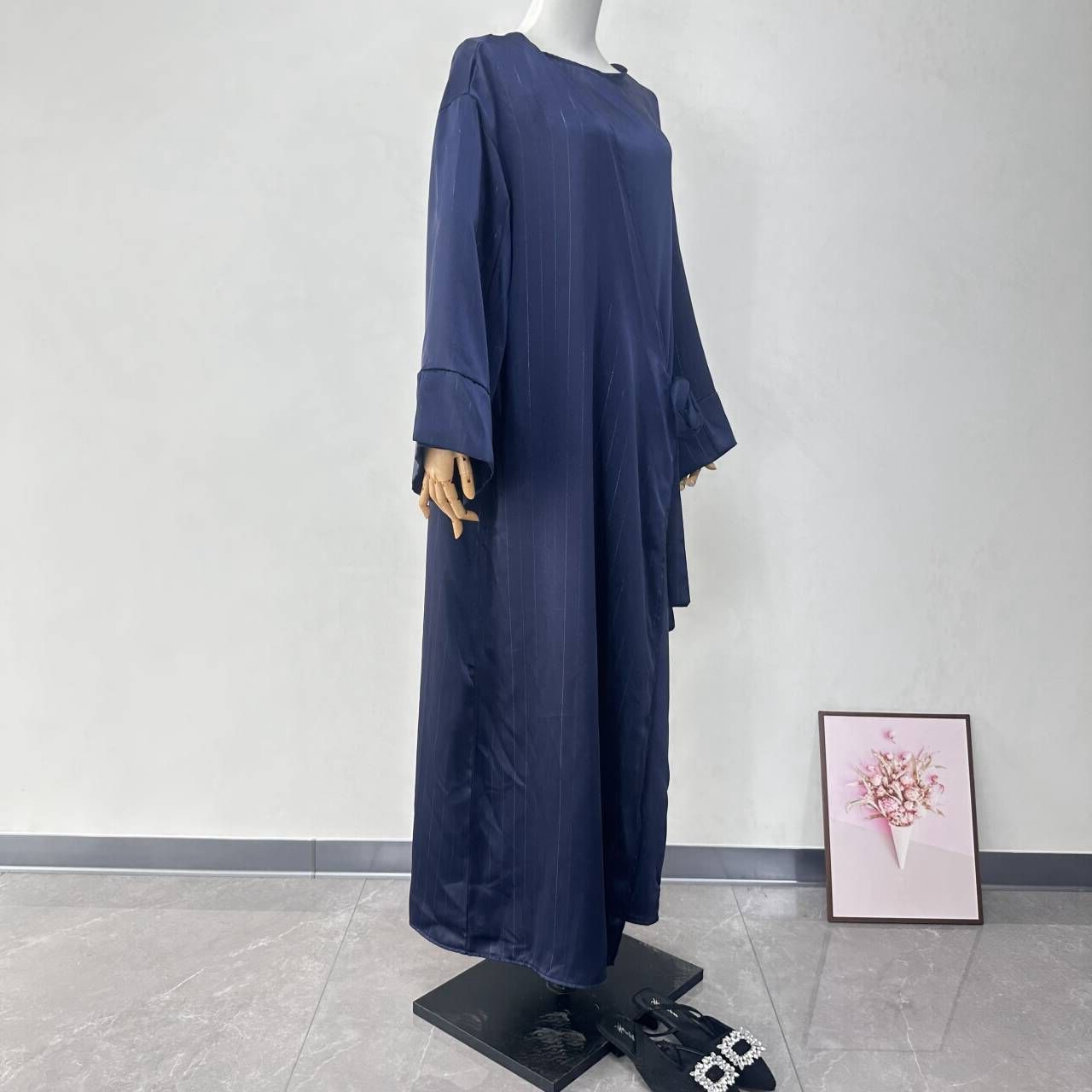 Side Wrap Abaya Ramadan Robe Muslim Women Dubai Islam Dress Satin Abayas Kebaya Caftan - detail 8