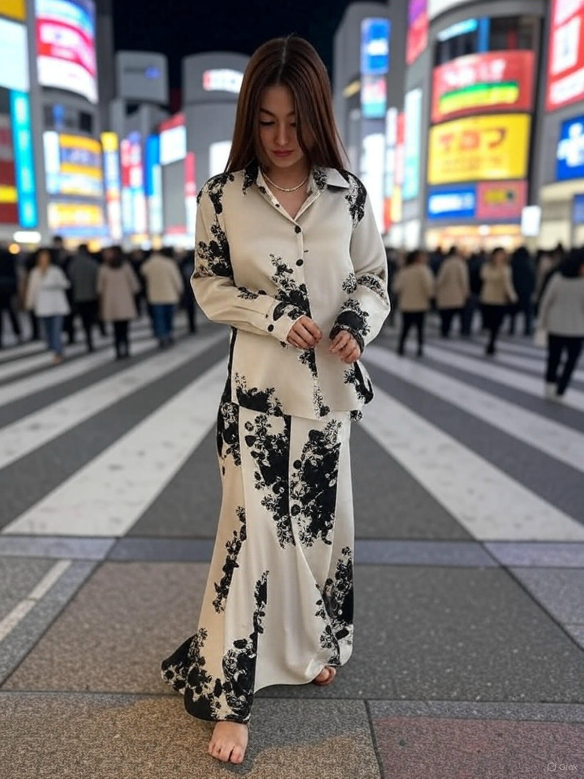 2 Piece Abaya Set Muslim Women Flower Print Shirt Skirt Suits Ramadan Dubai Abayas Islam Outfits Jalabiya Ensemble - detail 4