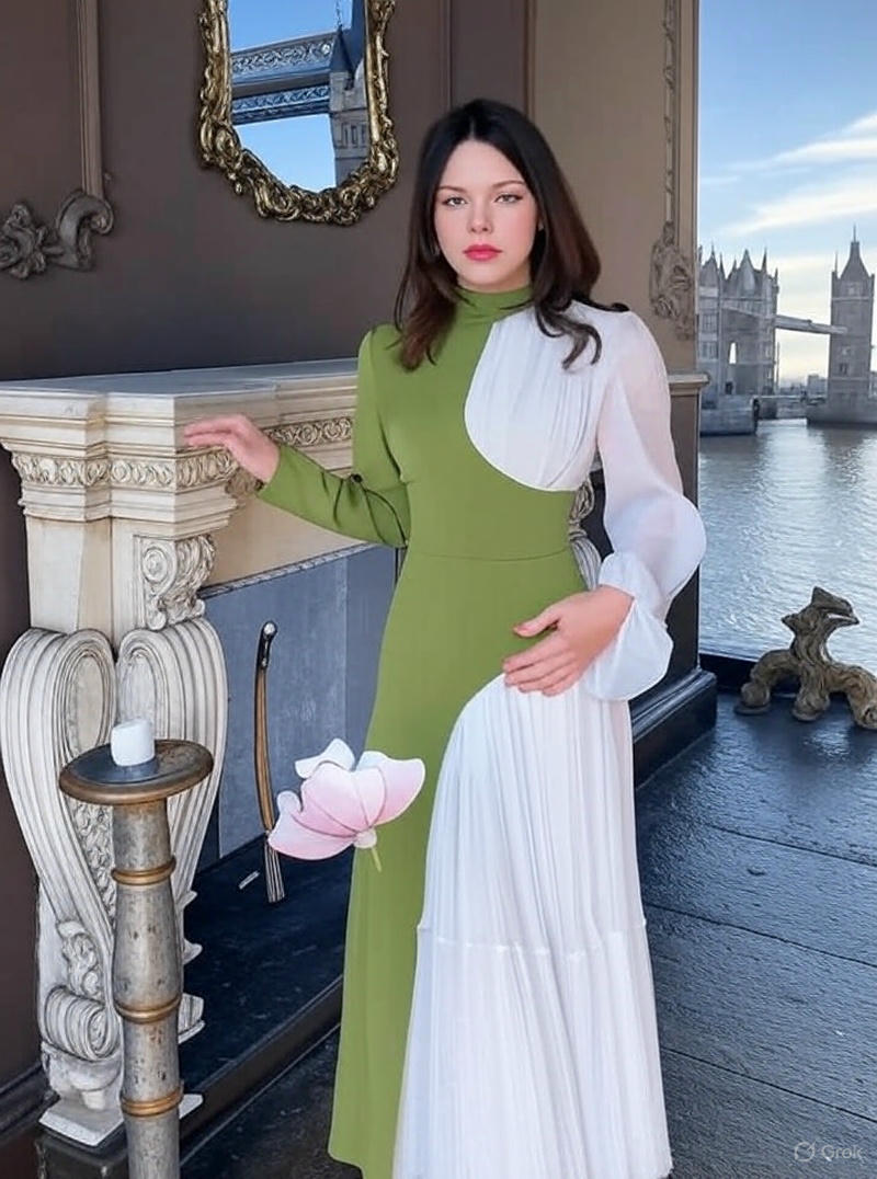 Graceful Long-Sleeve Dress – Chic Big Swing Style for Special Occasions & Celebrations - detail 1