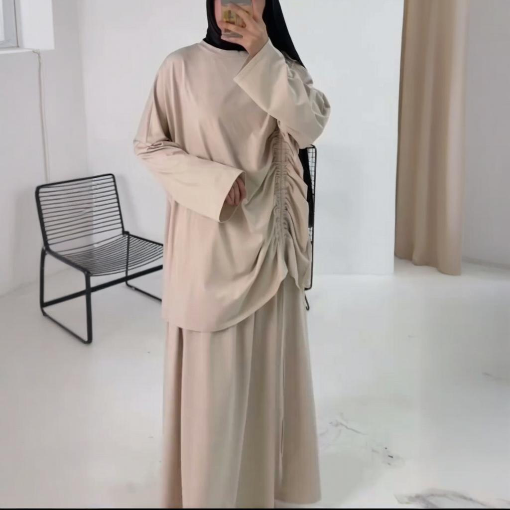 Simple solid color new loose and comfortable drawstring solid color skirt set women's clothing - detail 7