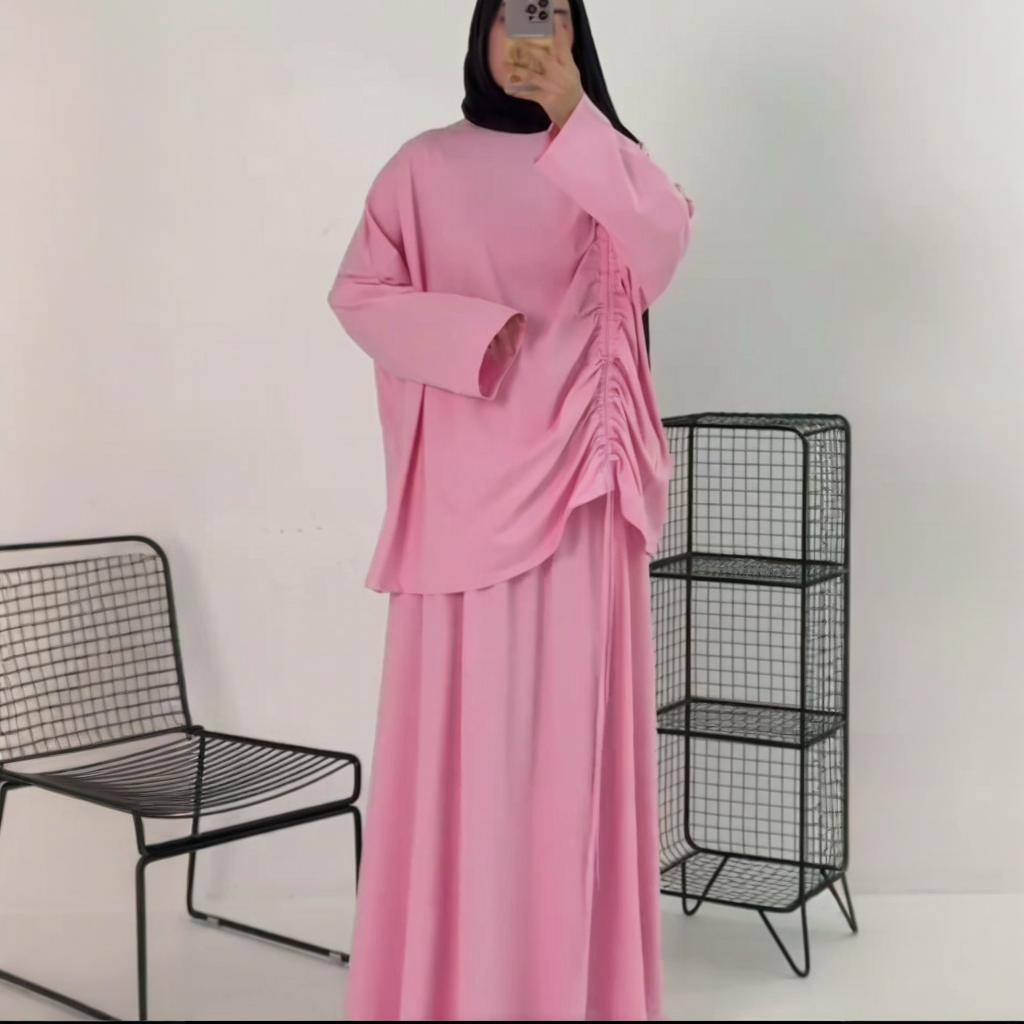 Simple solid color new loose and comfortable drawstring solid color skirt set women's clothing - detail 8