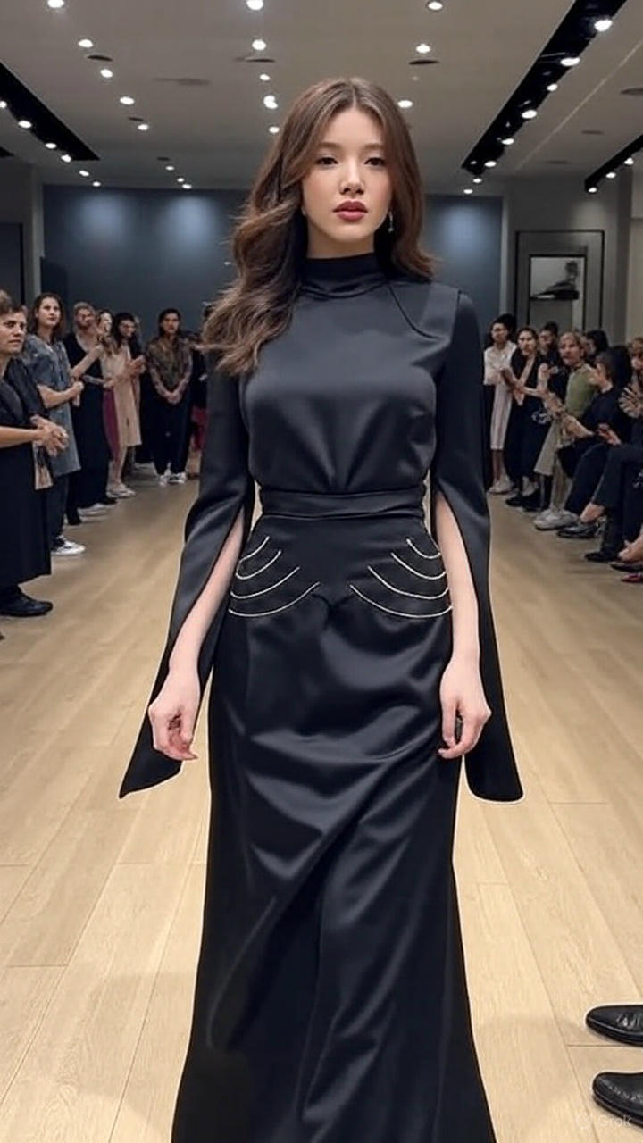 Royal Elegance Luxurious Satin High Collar Lantern Sleeve Dress for Timeless Vintage Glamour - detail 7