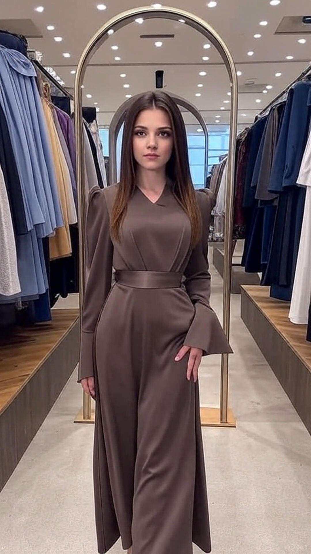 Fashion Silky muslim Abaya Muslim Dress female big swing Islamic Kaftan Robe Muslimah Abaya with belt Fabric - detail 6