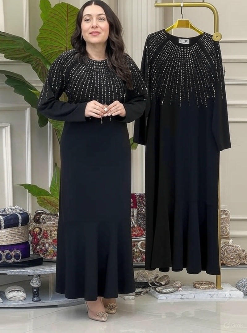 Muslim Abaya Women Long Dress Diamonds Arab Kaftan Party Long Dresses Maxi Robe Jalabiya Vestidos Largos Dubai - detail 3