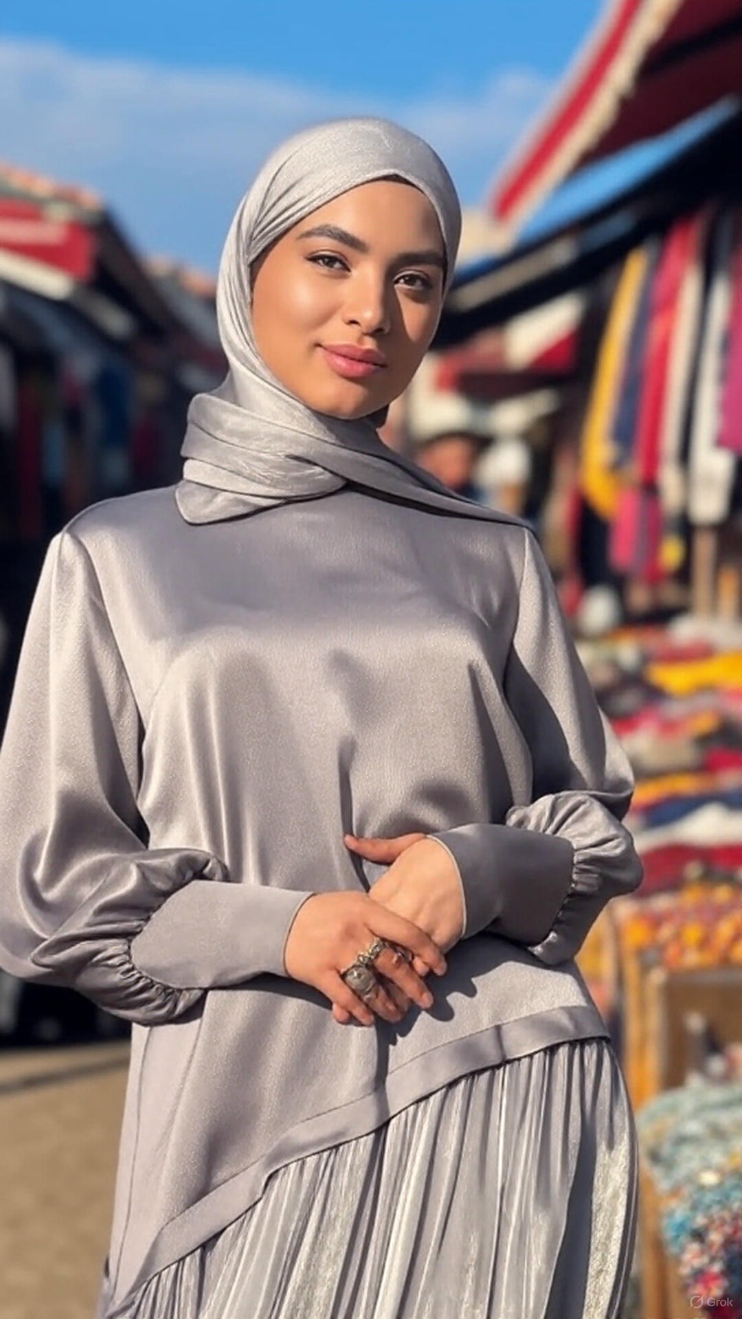 Spring New Women's Muslim Style Satin Stitching Design Elegant Fashion Dress jalabiya - detail 1