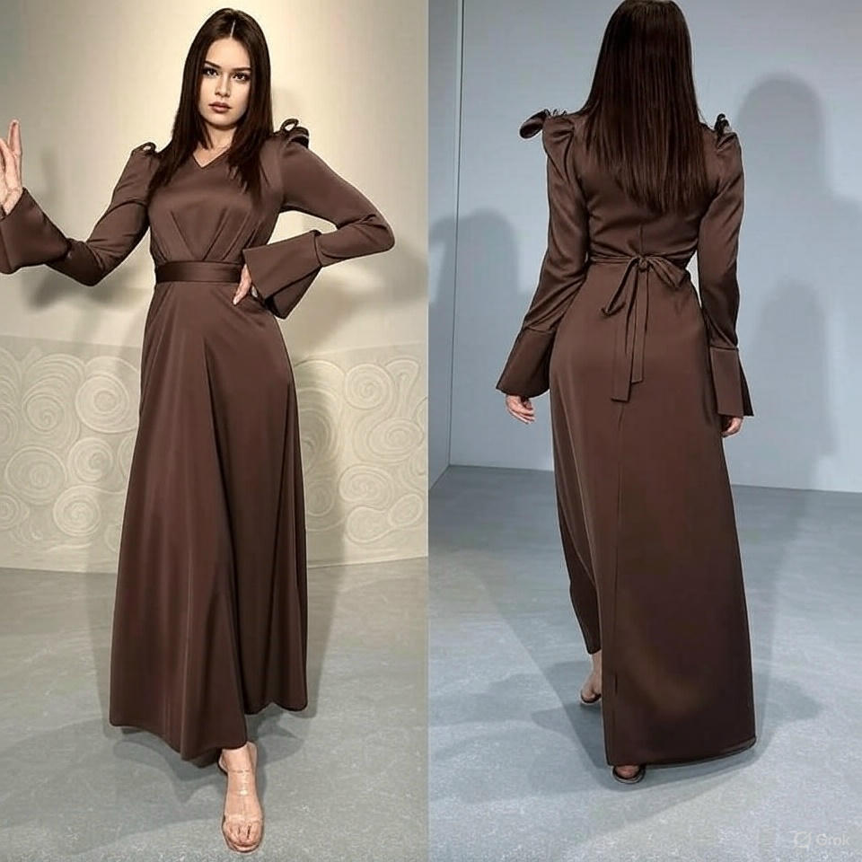 Fashion Silky muslim Abaya Muslim Dress female big swing Islamic Kaftan Robe Muslimah Abaya with belt Fabric - detail 7