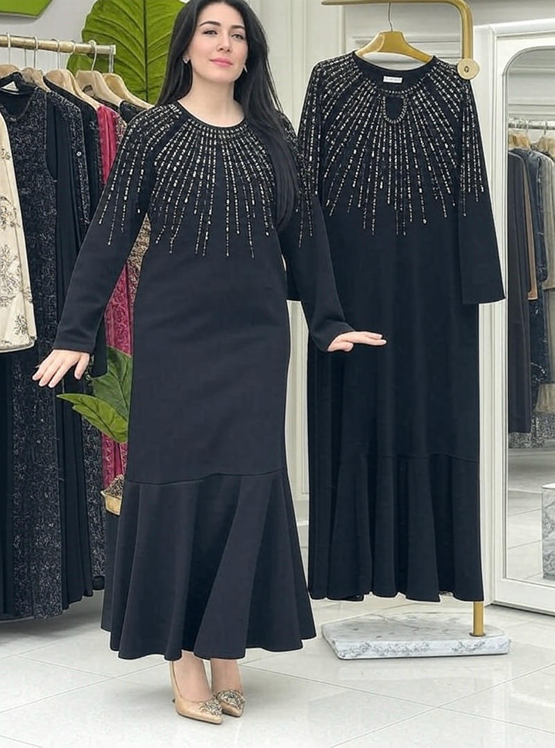 Muslim Abaya Women Long Dress Diamonds Arab Kaftan Party Long Dresses Maxi Robe Jalabiya Vestidos Largos Dubai - detail 2