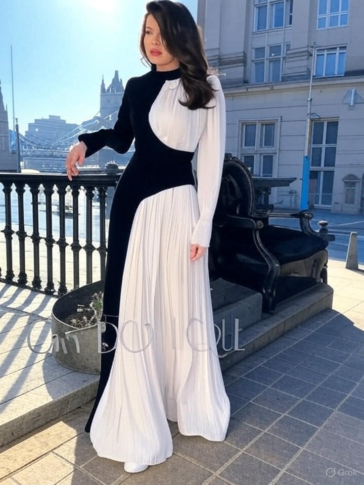 Graceful Long-Sleeve Dress – Chic Big Swing Style for Special Occasions & Celebrations - detail 3
