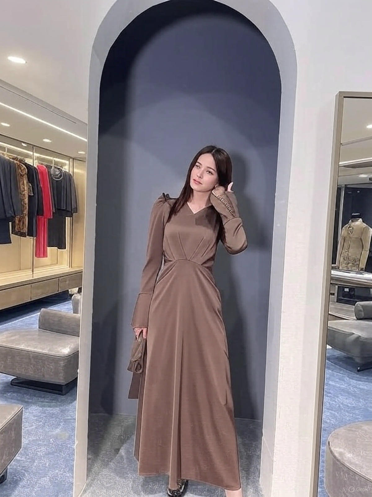 Fashion Silky muslim Abaya Muslim Dress female big swing Islamic Kaftan Robe Muslimah Abaya with belt Fabric - detail 5