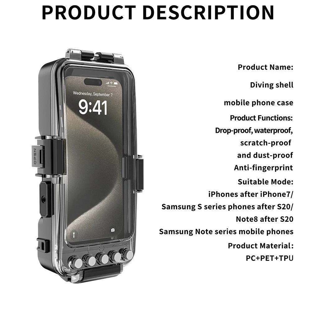 Underwater 98FT/30M Waterproof Diving Case Cover for iPhone 14 15 16 17 pro Max Samsung S24 Ultra - detail 7