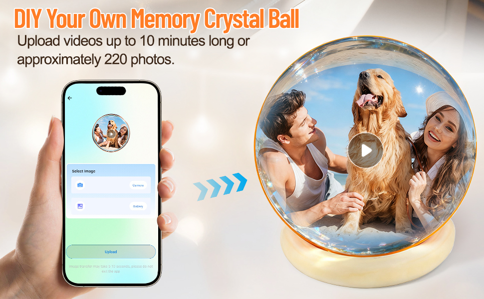Memory Orb Ball – 2.76" Crystal Video Orb with Digital Display – Uploadable Photos & Videos via WiFi Personalized Gift - detail 3