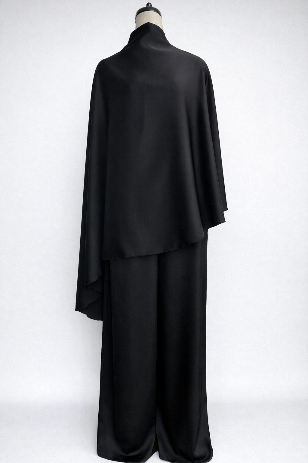 Women Elegant Hight Waist Solid 2Pc Outfits Casual Cape Sleeve Loose Satin Suit Fashion Stand Collar Irregular - detail 4
