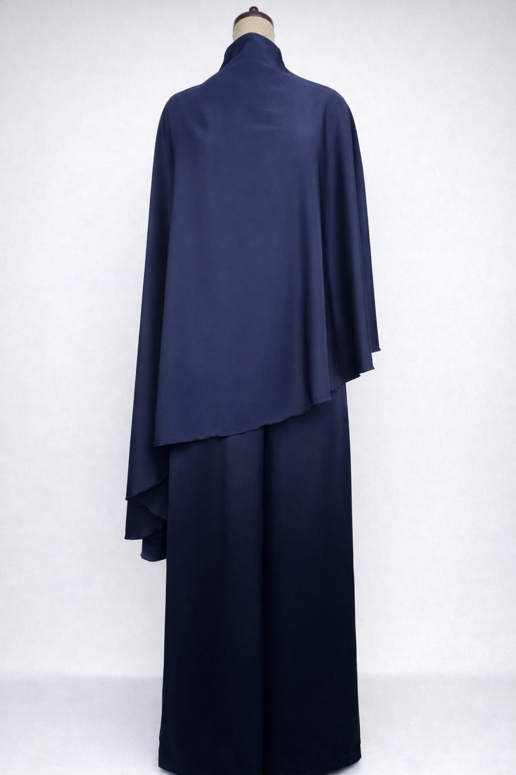 Women Elegant Hight Waist Solid 2Pc Outfits Casual Cape Sleeve Loose Satin Suit Fashion Stand Collar Irregular - detail 5