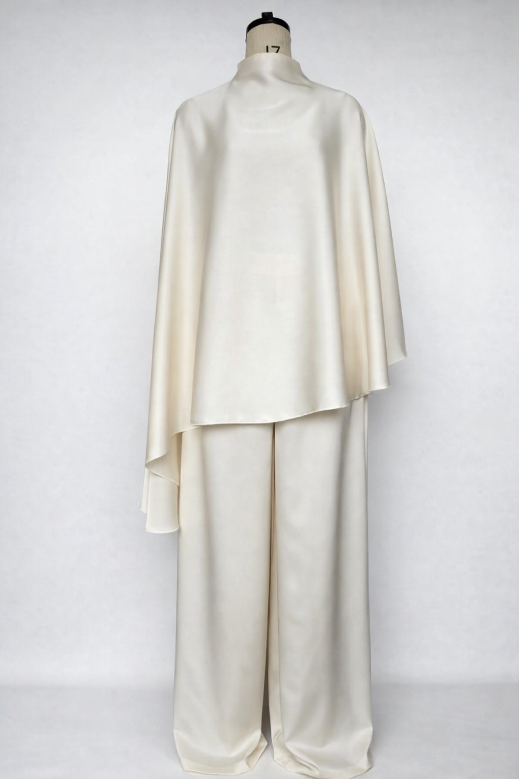 Women Elegant Hight Waist Solid 2Pc Outfits Casual Cape Sleeve Loose Satin Suit Fashion Stand Collar Irregular - detail 6