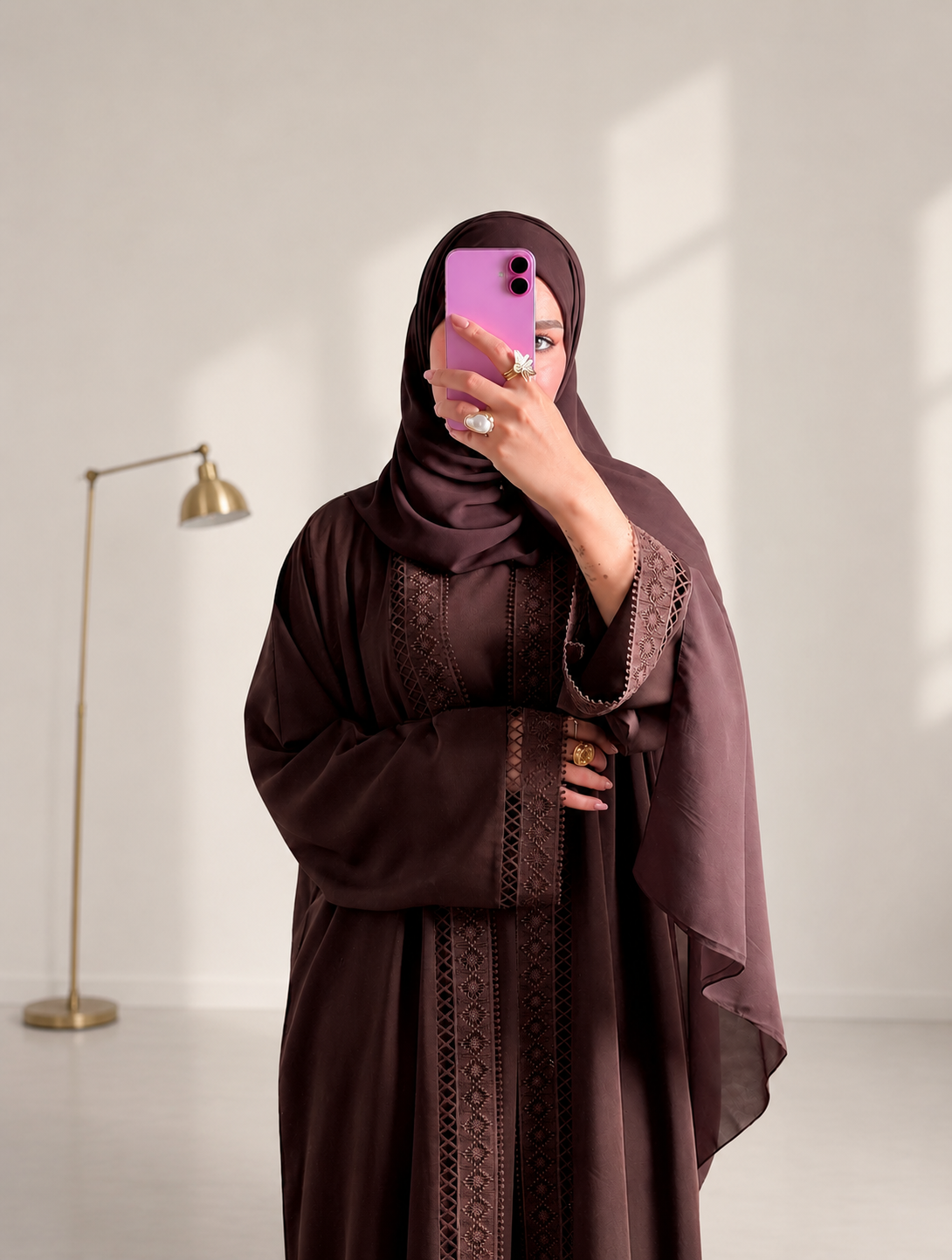 Muslim Women’s Brown Long Cardigan Loose Long Skirt Set Arab Style Dress Elegant Abaya Modest Fashion Muslim Dress - detail 2