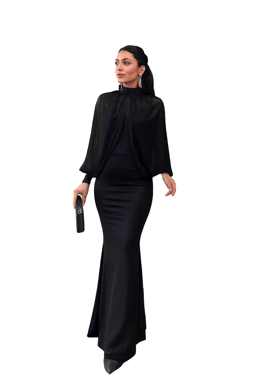 Elegant Arabic Women's Long Gown with Fish Tail Skirt High Collar Beaded Top Strapless Midi Dress for Middle East Ladies - detail 6