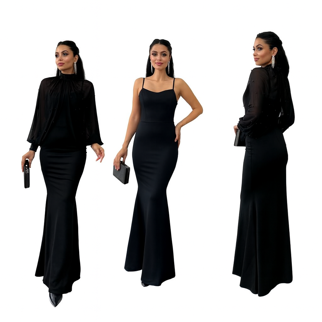 Elegant Arabic Women's Long Gown with Fish Tail Skirt High Collar Beaded Top Strapless Midi Dress for Middle East Ladies - detail 3