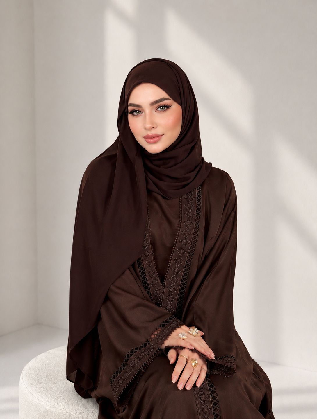 Muslim Women’s Brown Long Cardigan Loose Long Skirt Set Arab Style Dress Elegant Abaya Modest Fashion Muslim Dress - detail 4