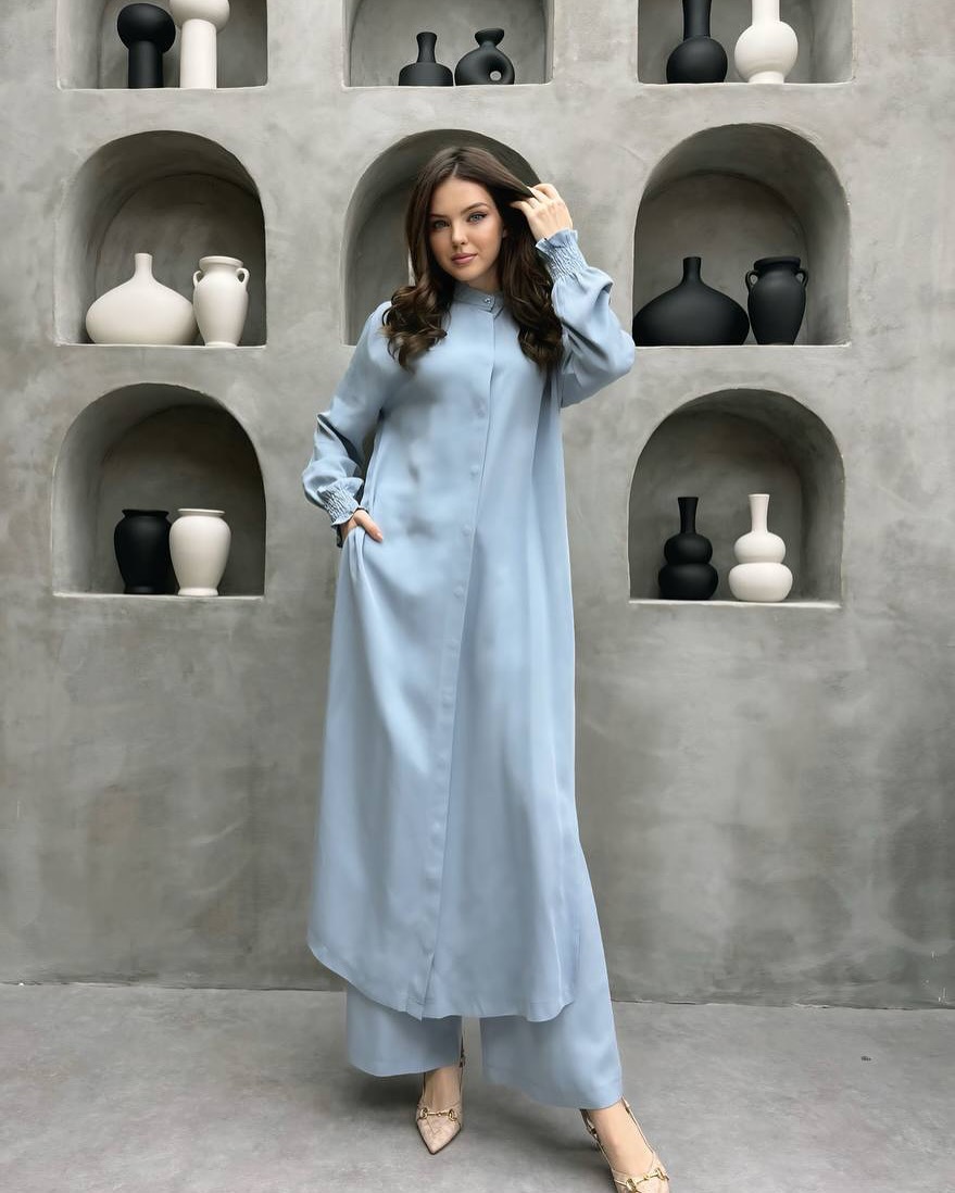 Muslim Sets Women Long Blouses Wide Leg Pants Set Two Piece Muslimah Ensemble Dubai Arabic Casual Ramadan - detail 5
