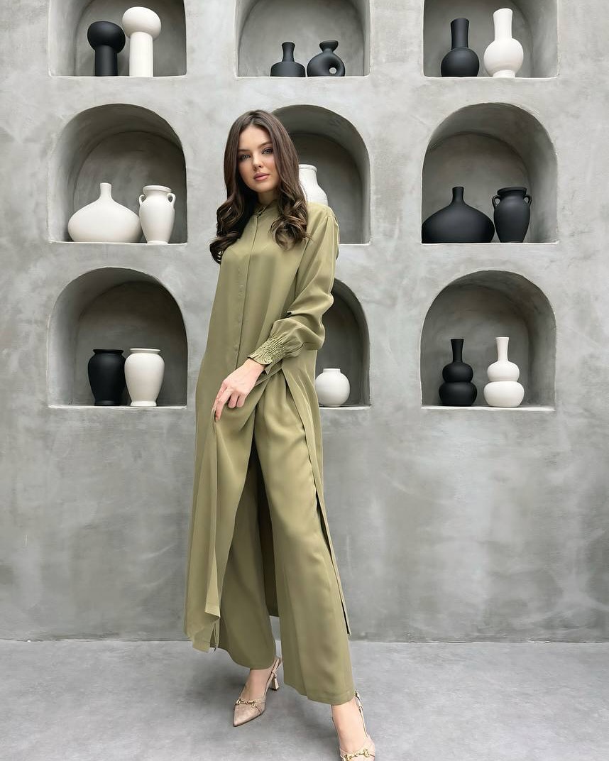 Muslim Sets Women Long Blouses Wide Leg Pants Set Two Piece Muslimah Ensemble Dubai Arabic Casual Ramadan - detail 3