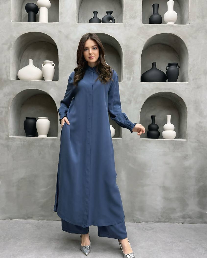 Muslim Sets Women Long Blouses Wide Leg Pants Set Two Piece Muslimah Ensemble Dubai Arabic Casual Ramadan - detail 2