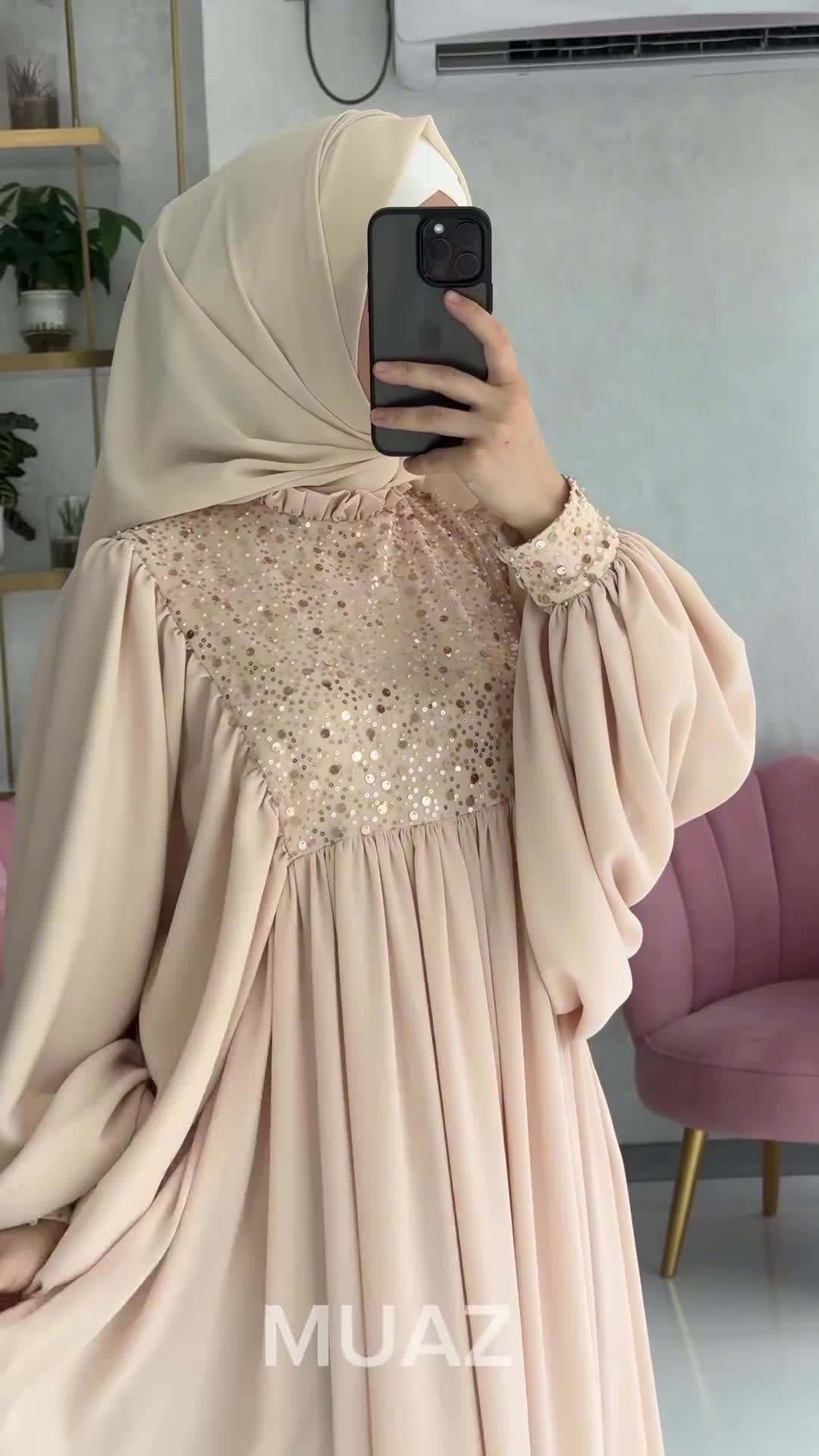 Muslim Fashion Abayas Women's Elegant Party Dress Sequins Splices Loose Robe Ramadan Kaftan Dubai Islamic - detail 6